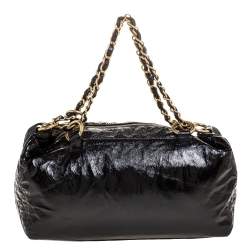Pre Owned Chanel Black Patent Leather CC Chain Hobo Bag