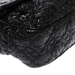 Pre Owned Chanel Black Camellia Embossed Patent Leather Jumbo Classic Single Flap Bag