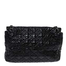 Pre Owned Chanel Black Camellia Embossed Patent Leather Jumbo Classic Single Flap Bag
