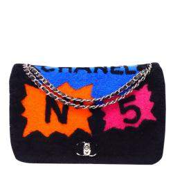 Pre Owned Chanel Multicolor Wool Comic Jumbo Flap Bag 