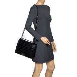 Pre Owned Chanel Black Quilted Leather Large Boy Flap Bag