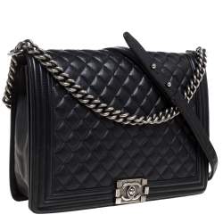 Pre Owned Chanel Black Quilted Leather Large Boy Flap Bag