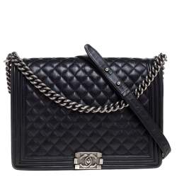 Pre Owned Chanel Black Quilted Leather Large Boy Flap Bag