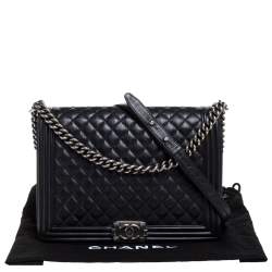Pre Owned Chanel Black Quilted Leather Large Boy Flap Bag
