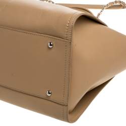 Pre Owned Chanel Beige Leather Large Studded Logo Deauville Tote 