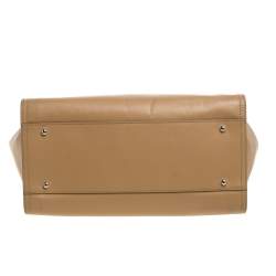 Pre Owned Chanel Beige Leather Large Studded Logo Deauville Tote 