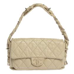 CHANEL Distressed Lambskin Quilted Lady Braid Flap Tote Black 111648
