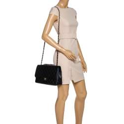 Pre Owned Chanel Black Quilted Caviar Leather Jumbo Classic Single Flap Bag