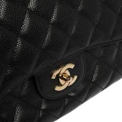 Pre Owned Chanel Black Quilted Caviar Leather Jumbo Classic Single Flap Bag