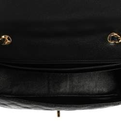 Pre Owned Chanel Black Quilted Caviar Leather Jumbo Classic Single Flap Bag