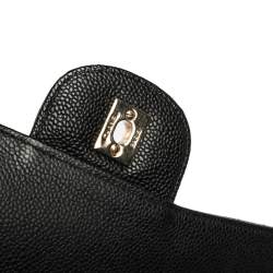 Pre Owned Chanel Black Quilted Caviar Leather Jumbo Classic Single Flap Bag
