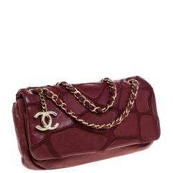 Pre Owned Chanel Burgundy Leather and Fabric Scales Flap Bag