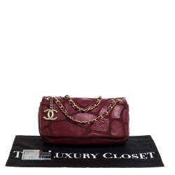 Pre Owned Chanel Burgundy Leather and Fabric Scales Flap Bag