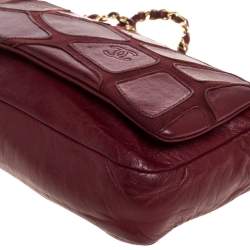 Pre Owned Chanel Burgundy Leather and Fabric Scales Flap Bag