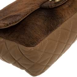 مملوكة مسبقًا حقيبة شانيل قلاب واحد شعر عجل و جلد مبطن بني