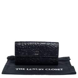 Chanel Black Camellia Embossed Leather Flap Wallet