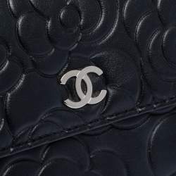 Chanel Black Camellia Embossed Leather Flap Wallet