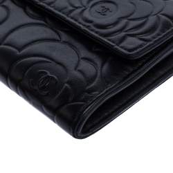 Chanel Black Camellia Embossed Leather Flap Wallet