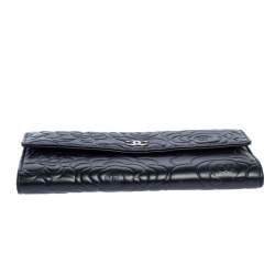 Chanel Black Camellia Embossed Leather Flap Wallet