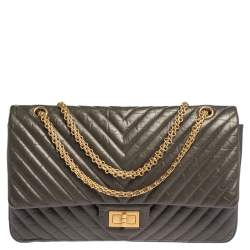 Chanel Olive Green Chevron Leather Reissue 2.55 Classic 227 Flap Bag Chanel
