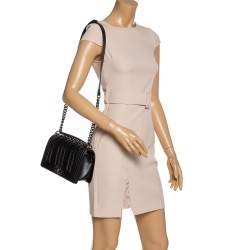 Pre Owned Chanel Black Pleated Leather Medium Boy Flap Bag