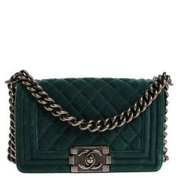 chanel green velvet bag purse