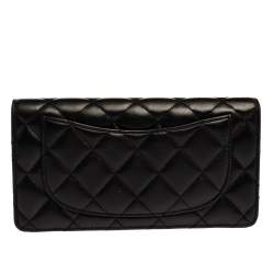 Pre Owned Chanel Black Quilted Leather L Yen Continental Wallet