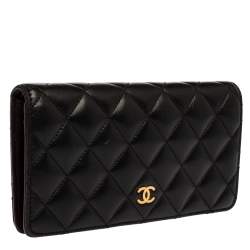 Pre Owned Chanel Black Quilted Leather L Yen Continental Wallet