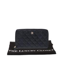 Pre Owned محفظة مفكرة شانيل سحاب ملتف جلد كافيار مبطن أسود