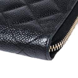 Pre Owned محفظة مفكرة شانيل سحاب ملتف جلد كافيار مبطن أسود