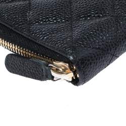 Pre Owned محفظة مفكرة شانيل سحاب ملتف جلد كافيار مبطن أسود