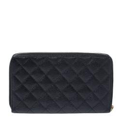 Pre Owned محفظة مفكرة شانيل سحاب ملتف جلد كافيار مبطن أسود