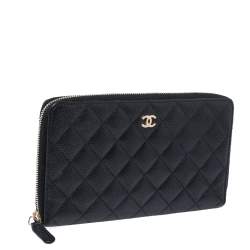 Pre Owned محفظة مفكرة شانيل سحاب ملتف جلد كافيار مبطن أسود