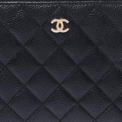 Pre Owned محفظة مفكرة شانيل سحاب ملتف جلد كافيار مبطن أسود