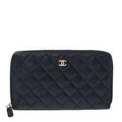 Pre Owned محفظة مفكرة شانيل سحاب ملتف جلد كافيار مبطن أسود