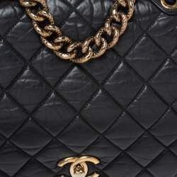 Pre Owned Chanel Black Quilted Aged Leather Pondicherry Flap Bag