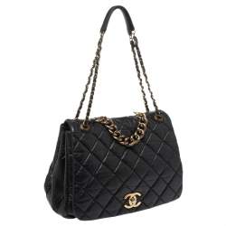 Pre Owned Chanel Black Quilted Aged Leather Pondicherry Flap Bag