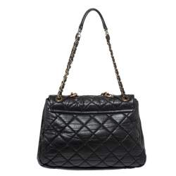Pre Owned Chanel Black Quilted Aged Leather Pondicherry Flap Bag