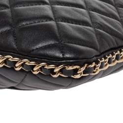 Pre Owned Chanel Black Quilted Leather O Case Chain Trim Clutch