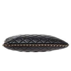 Pre Owned Chanel Black Quilted Leather O Case Chain Trim Clutch