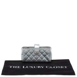 Pre Owned Chanel Metallic Silver Quilted Leather CC Phone Holder Pouch