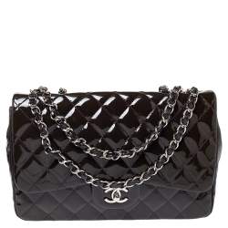 مملوكة مسبقًا Chanel Purple Quilted Patent Leather Jumbo Classic Single Flap Bag