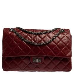 Pre Owned Chanel Red Quilted Leather Reissue 2.55 Classic 226 Flap Bag