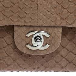 مملوكة مسبقًا Chanel Brown Python Medium Classic Double Flap Bag