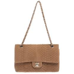 مملوكة مسبقًا Chanel Brown Python Medium Classic Double Flap Bag