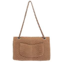 مملوكة مسبقًا Chanel Brown Python Medium Classic Double Flap Bag