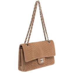 مملوكة مسبقًا Chanel Brown Python Medium Classic Double Flap Bag