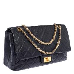 Pre Owned حقيبة شانيل "جامبو ريشيو 2.55 كلاسيك 227" قلاب جلد مبطن أزرق كحلي