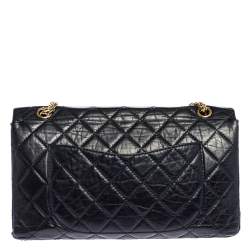 Pre Owned حقيبة شانيل "جامبو ريشيو 2.55 كلاسيك 227" قلاب جلد مبطن أزرق كحلي