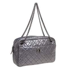 Pre Owned حقيبة كتف شانيل كاميرا 2.55 ريشيو جلد رصاصي مبطن